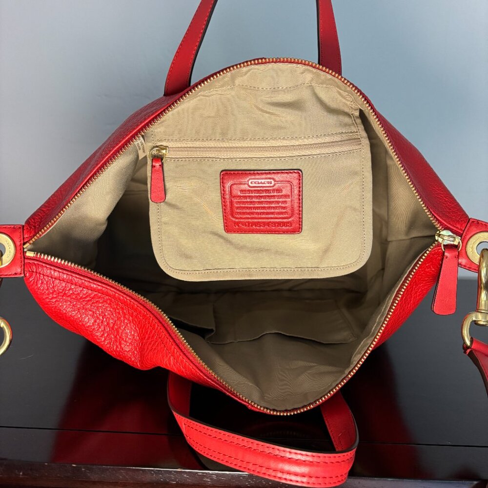 Coach Hadley Luxe Grain Bright Red Leather Zip Satchel - Picture 9 of 11